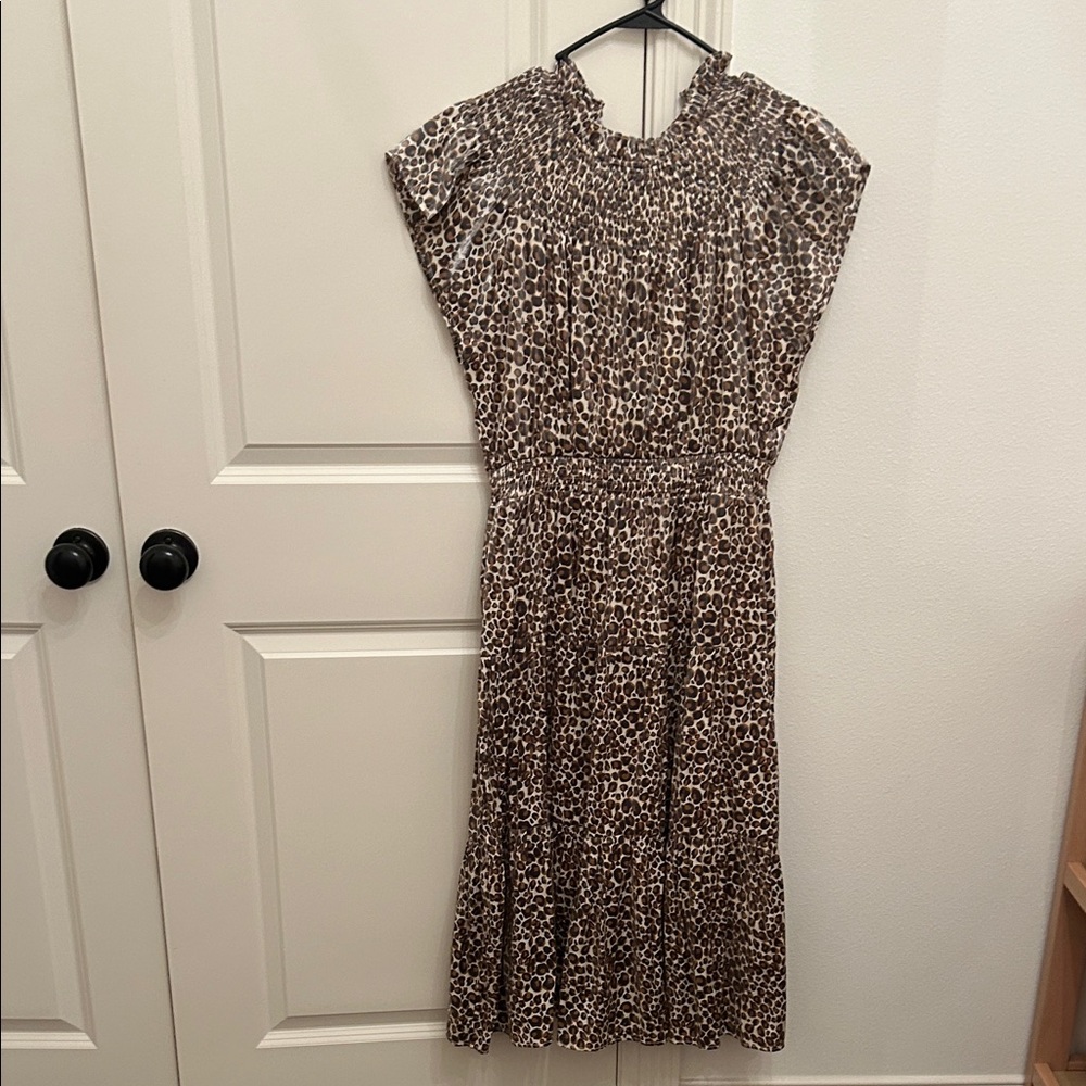Moodie Brown Animal Print with a shimmer Midi Dress